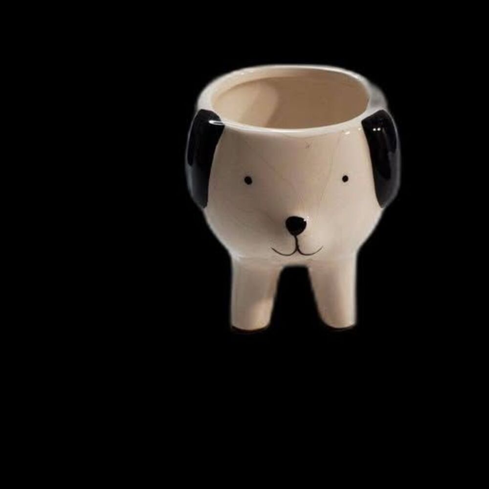 Vintage Shey West Ceramic Dog Planter | Cute Black & White Animal Pot